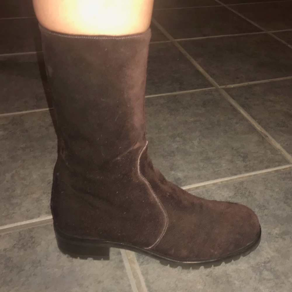 Dark Brown Suede Mid-Calf Boots
